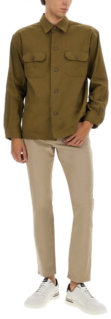 Boss Stretch Linen And Viscose Shirt Bruin