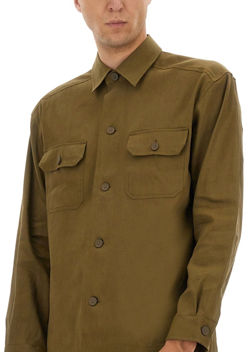 Boss Stretch Linen And Viscose Shirt Bruin