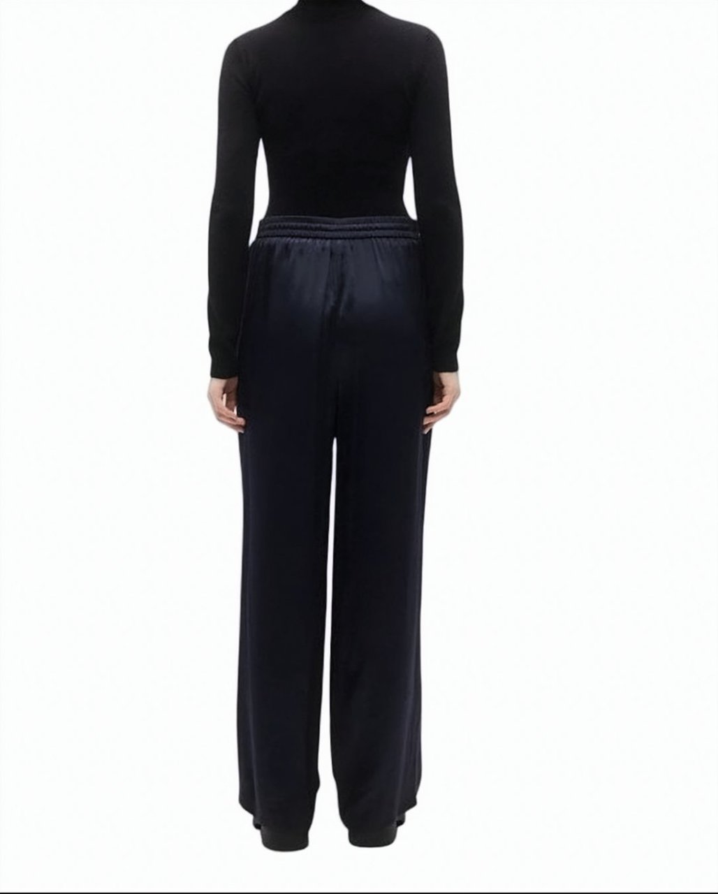 Boss Tavati Satin Drawstring Wide Leg Trousers Zwart