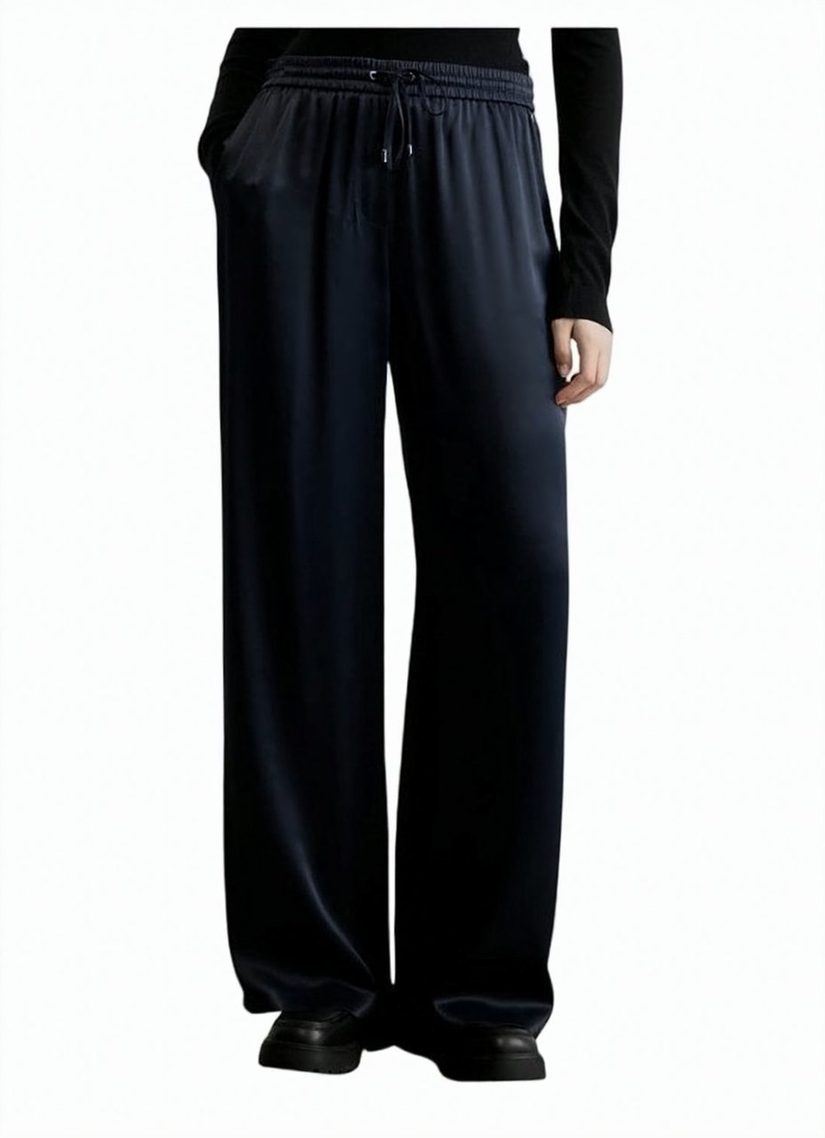 Boss Tavati Satin Drawstring Wide Leg Trousers Zwart