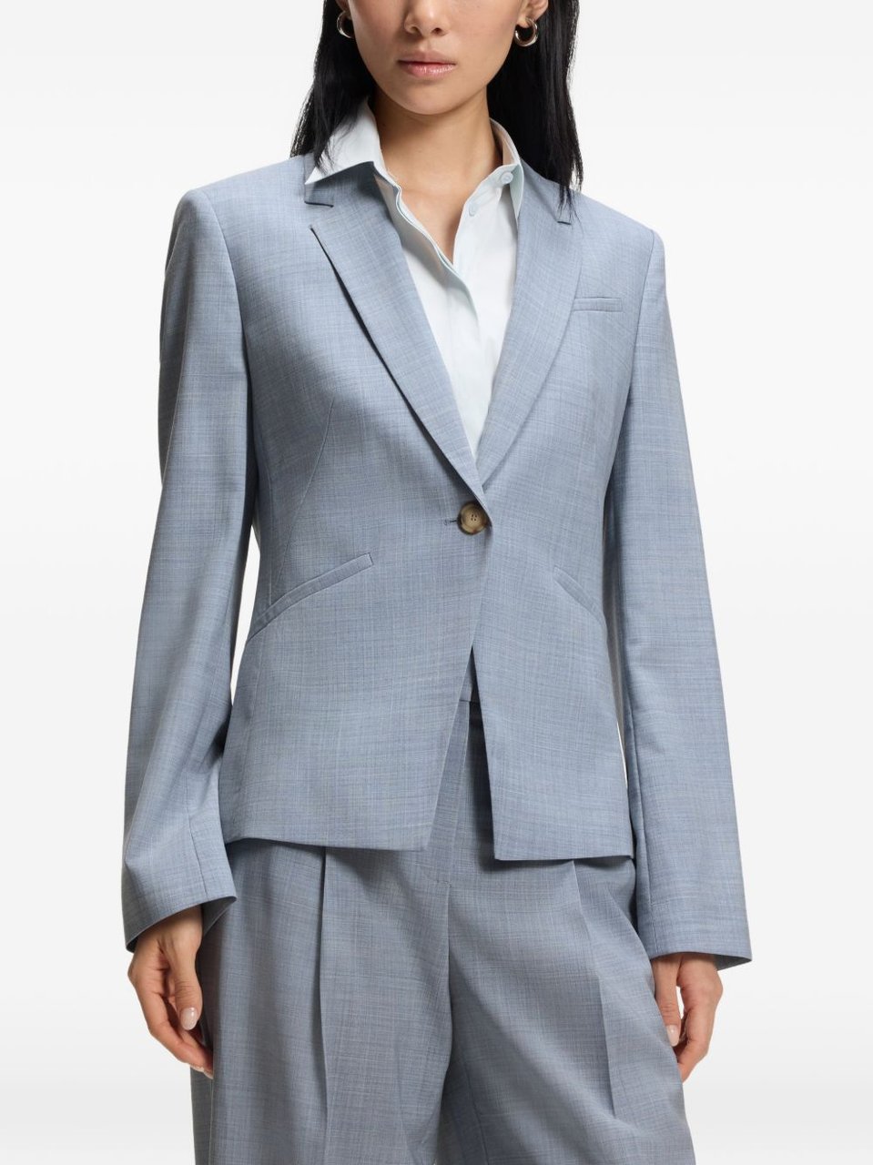 Boss Blue Single-Breasted Virgin Wool Blazer Grijs