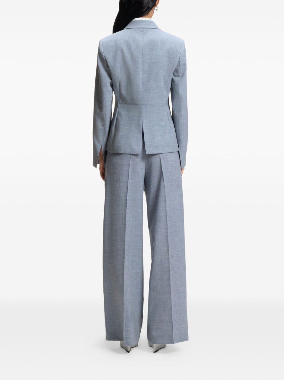 Boss Blue Single-Breasted Virgin Wool Blazer Grijs