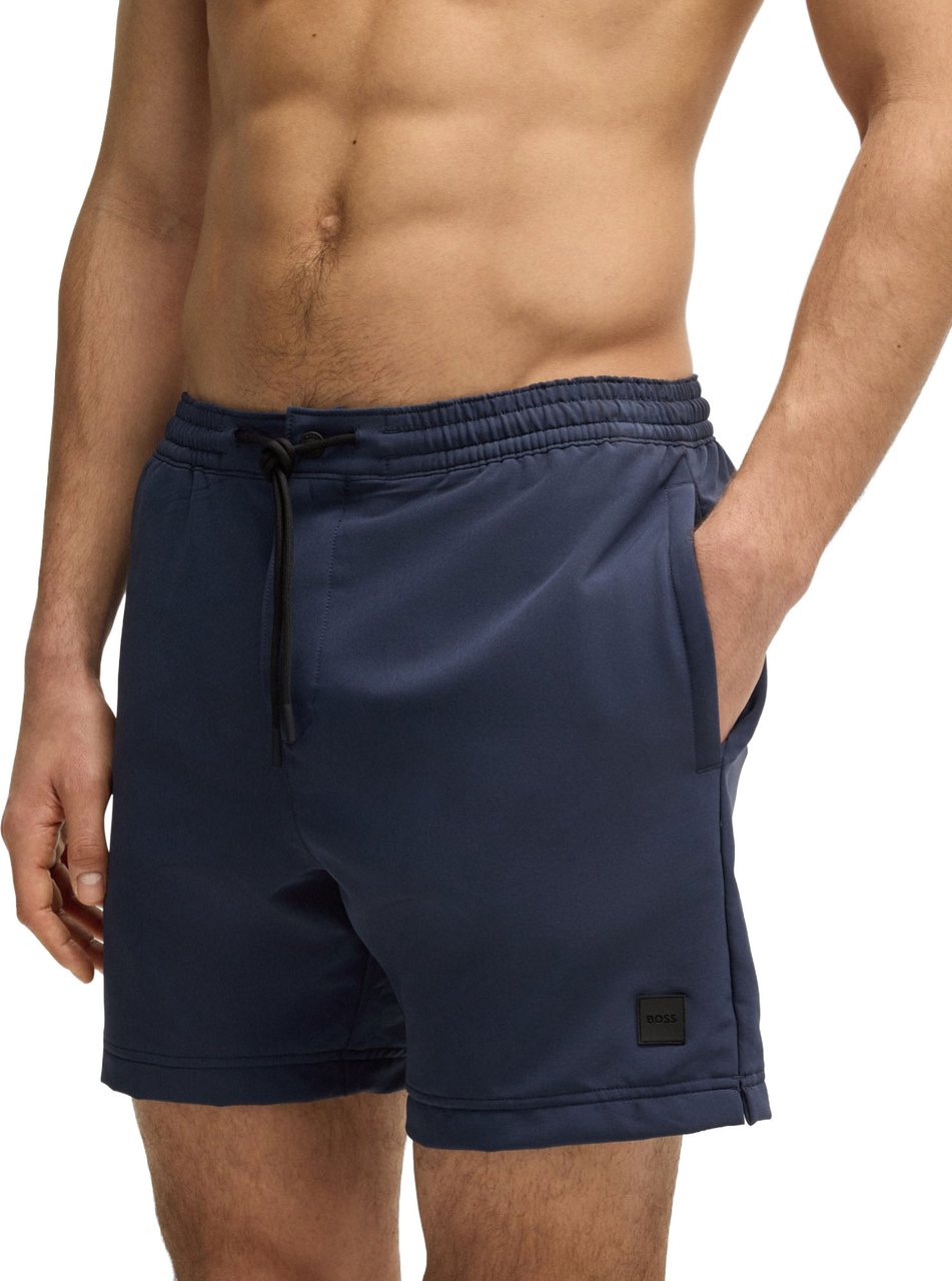 Boss Performance Logo Badge Swim Shorts Blauw