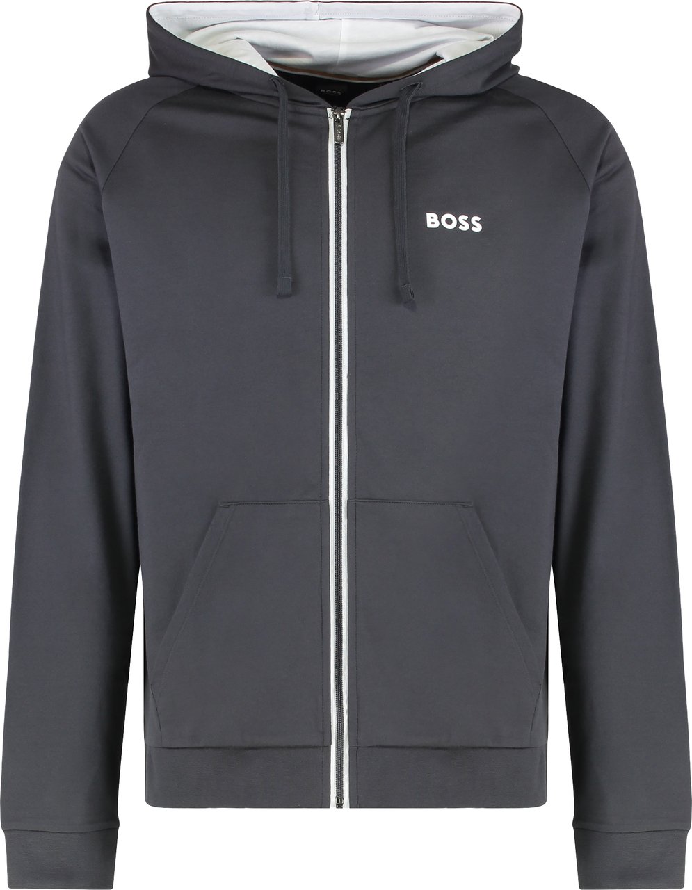 Boss Hooded sweatshirt in cotton terry with zipper Grijs