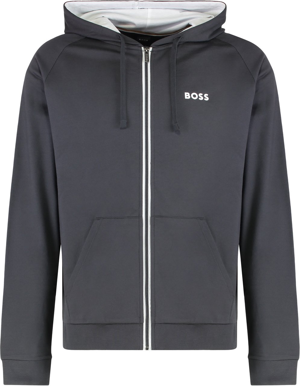 Boss Hooded sweatshirt in cotton terry with zipper Donkergrijs