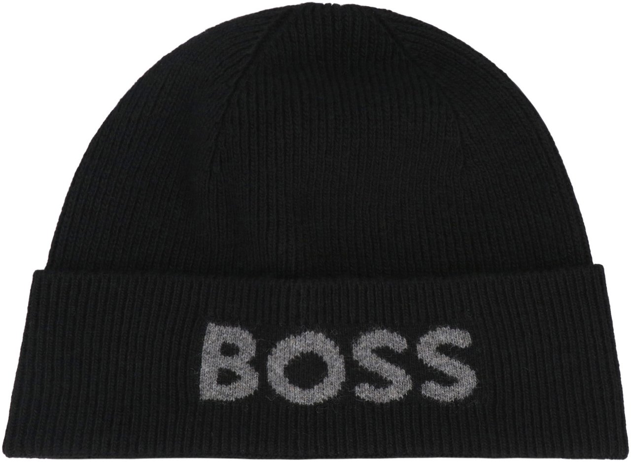 Boss Knit cap with logo Zwart