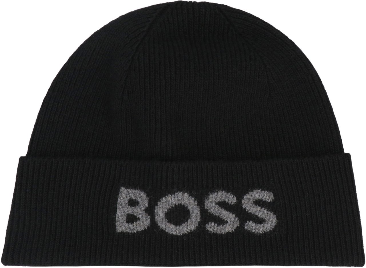 Boss Knit cap with logo Zwart