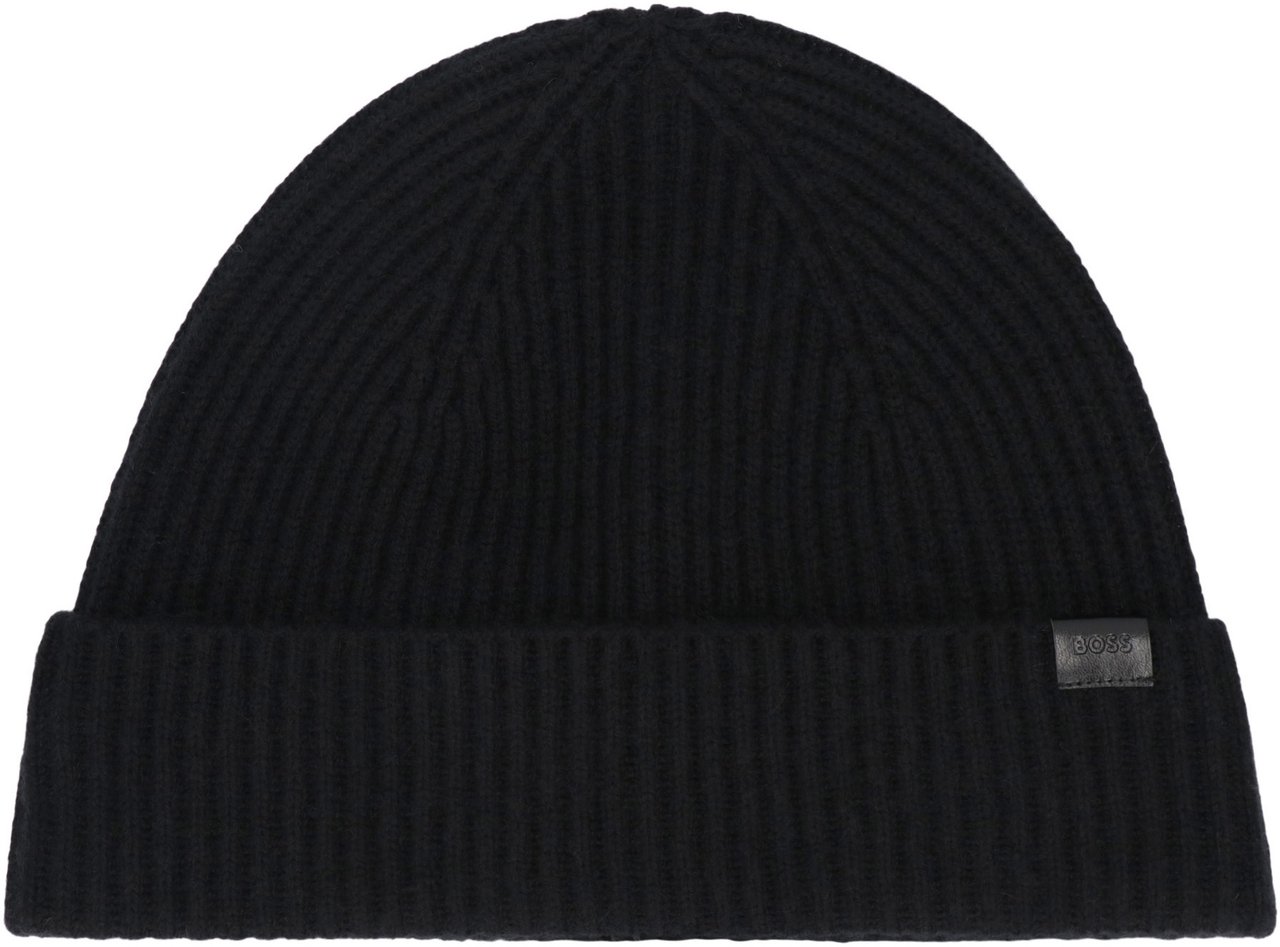 Boss Knitted hat with logo Zwart