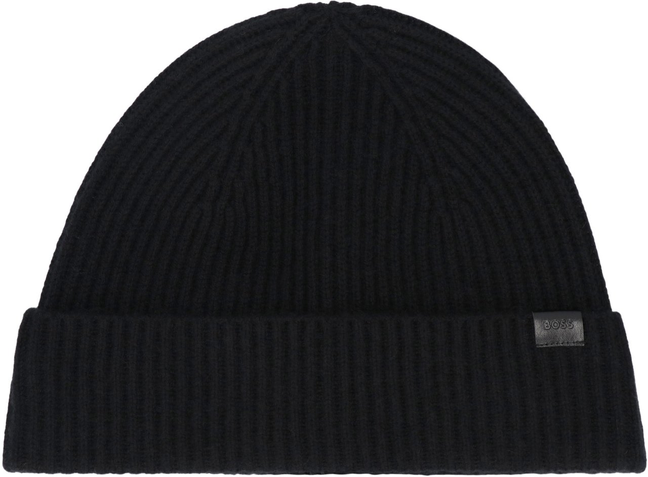 Boss Knitted hat with logo Zwart