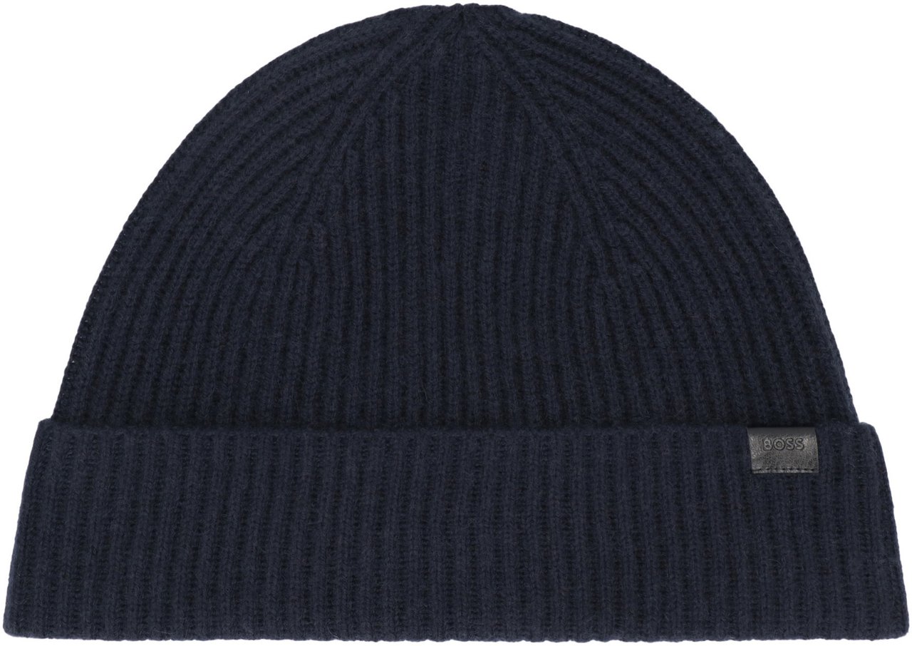 Boss Knit cap with logo Navy