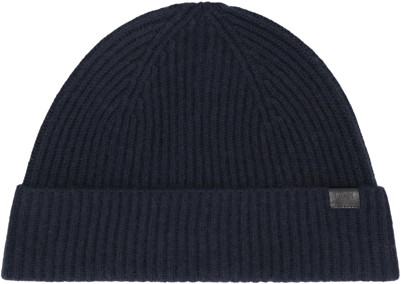 Boss Knit cap with logo Navy