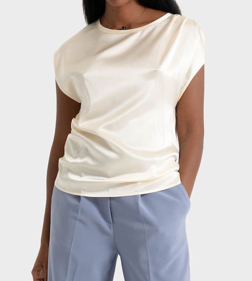 Boss White Etoga Draped Crew Neck Top Wit