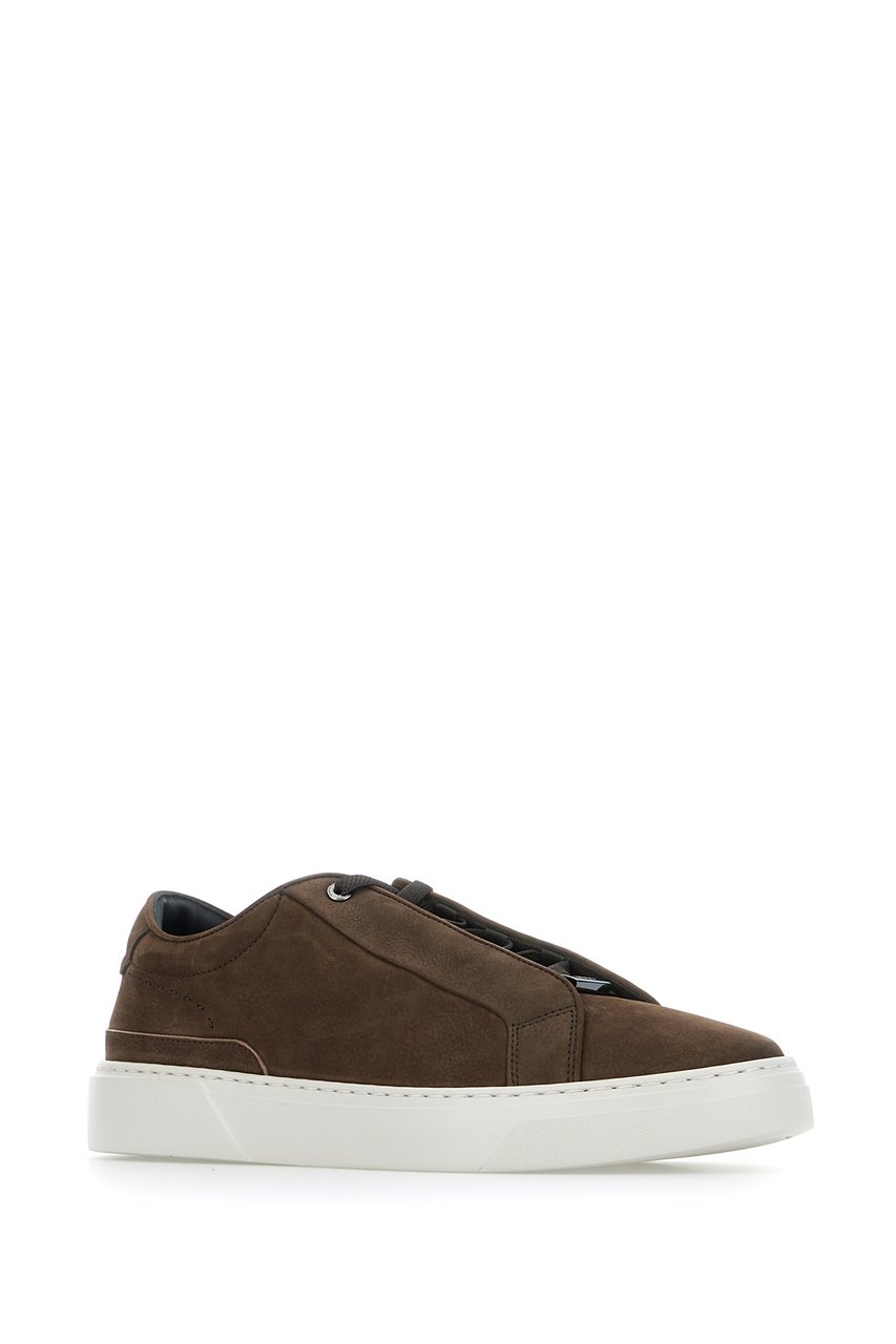 Boss BOSS Dark brown nabuk sneakers Bruin