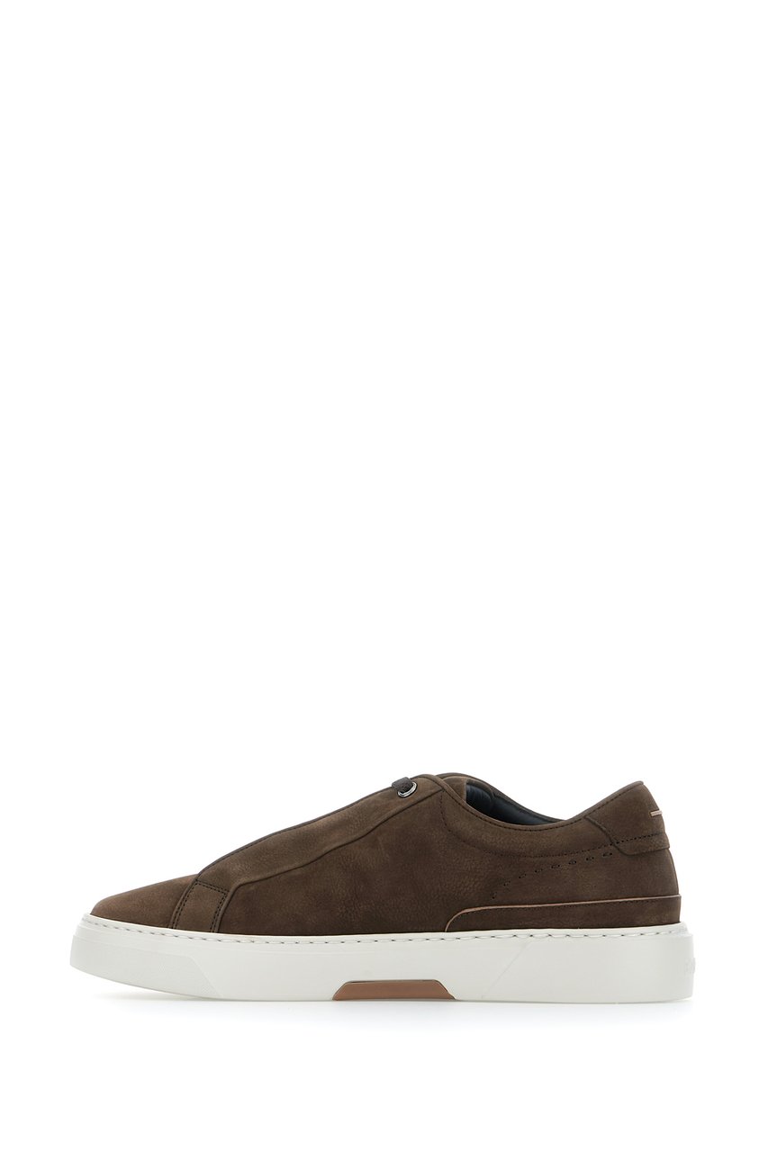 Boss BOSS Dark brown nabuk sneakers Bruin
