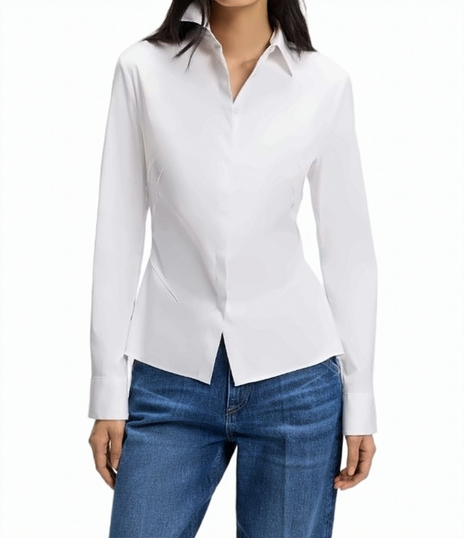 Boss White Burbel Cotton Long Sleeve Shirt Wit