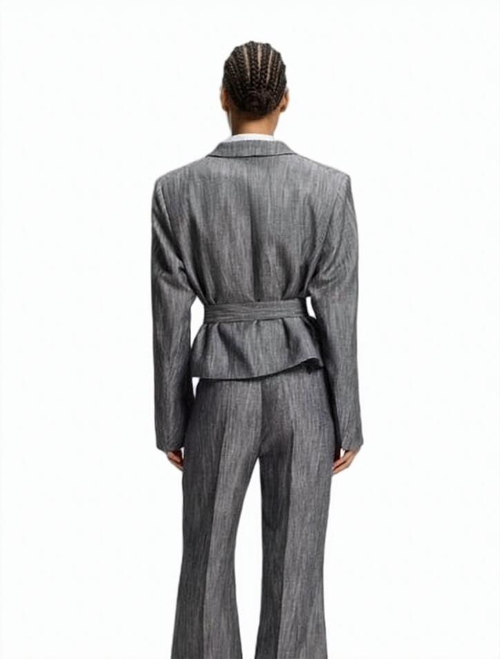 Boss Jelsia Double Breasted Belted Blazer Grijs