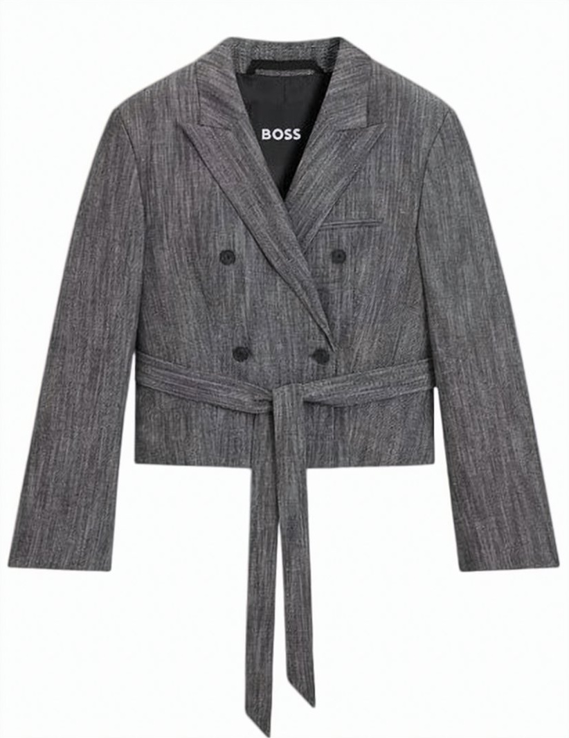 Boss Jelsia Double Breasted Belted Blazer Grijs