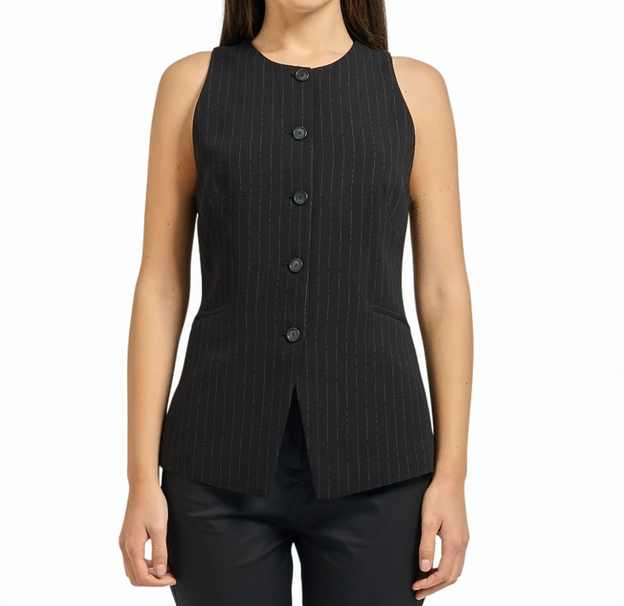 Boss Juleran All Over Pinstripe Vest Jacket Zwart