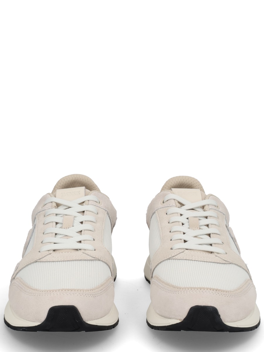 Boss Monogrammed Smooth Textured Leather Sneakers Wit