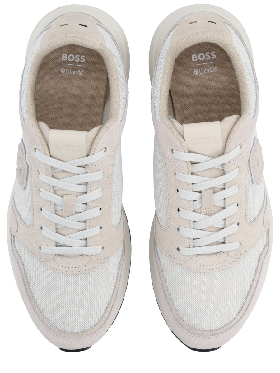 Boss Monogrammed Smooth Textured Leather Sneakers Wit