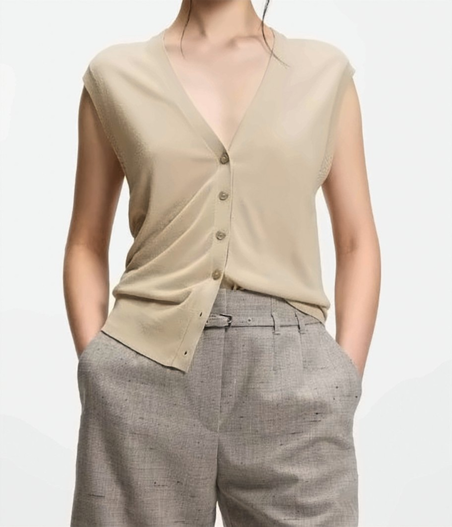 Boss Fumi Merino Wool V Neck Vest Neutraal