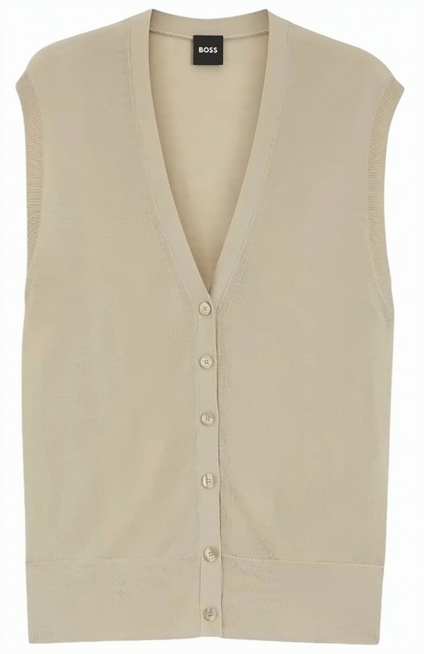 Boss Fumi Merino Wool V Neck Vest Neutraal