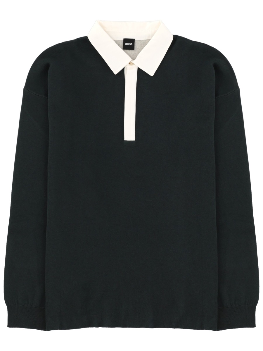 Boss H-Cenito Cotton Wool Long Polo Shirt Zwart