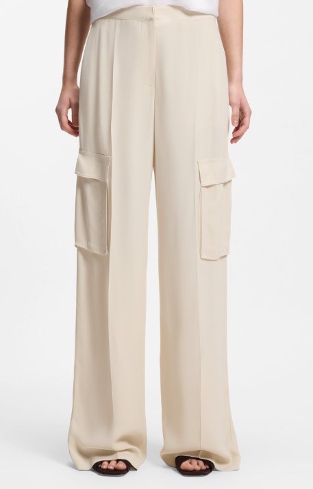 Boss Pleat-Front Straight Leg Trousers With Cargo Pockets Wit