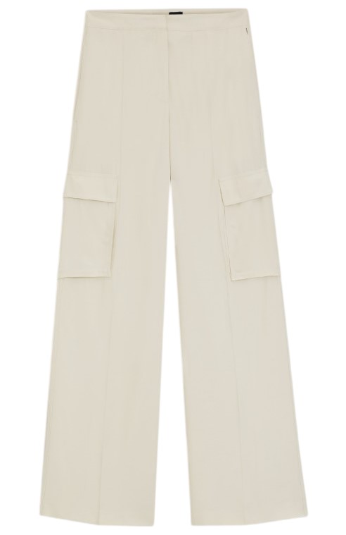 Boss Pleat-Front Straight Leg Trousers With Cargo Pockets Wit