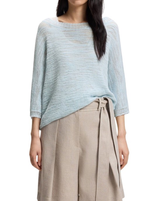 Boss Relaxed Knit Top With Crew Neckline And 3/4-Length Sleeves Wit