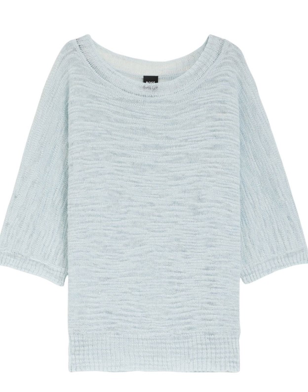 Boss Relaxed Knit Top With Crew Neckline And 3/4-Length Sleeves Wit