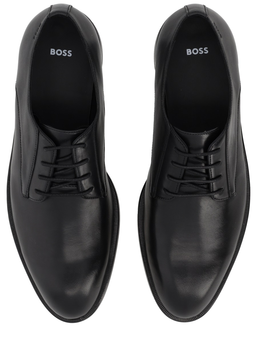 Boss Polished Cowhide Leather Lace Shoes Zwart