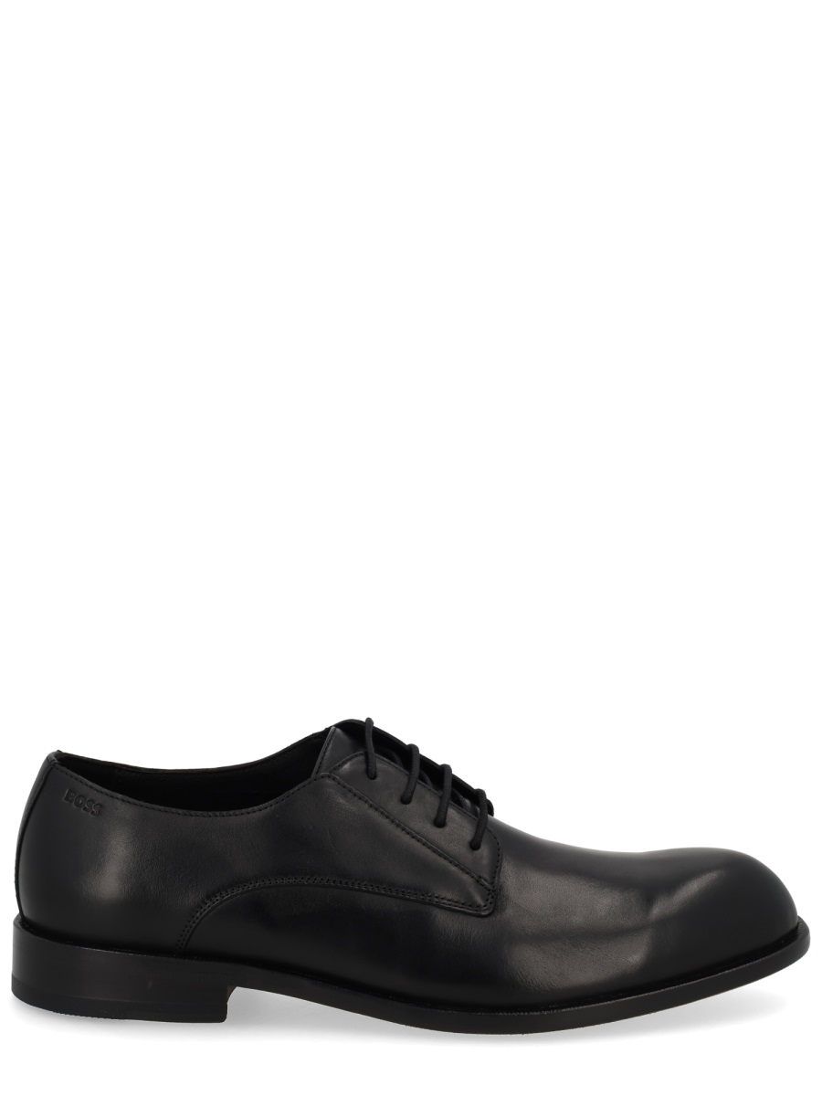 Boss Polished Cowhide Leather Lace Shoes Zwart