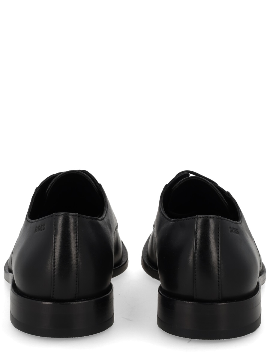 Boss Polished Cowhide Leather Lace Shoes Zwart
