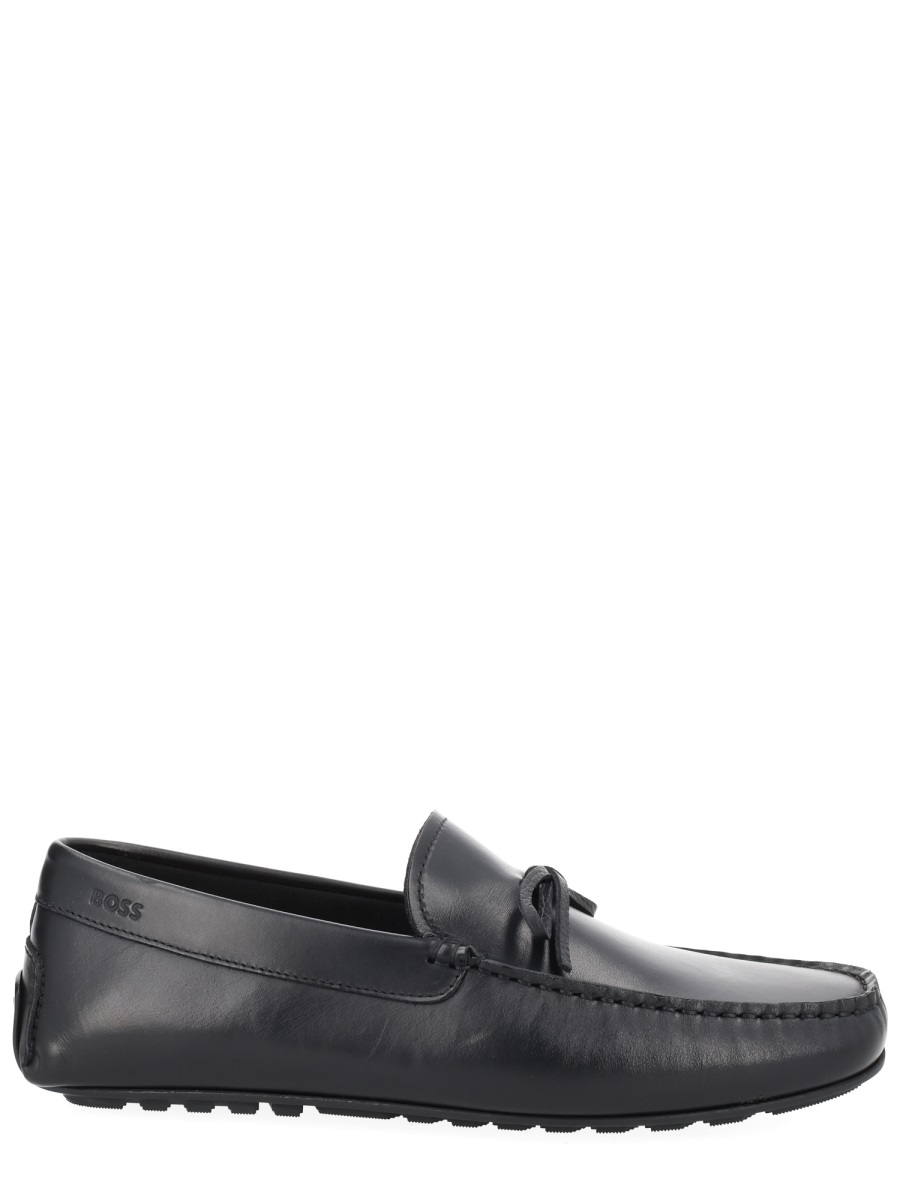 Boss Cowhide Leather Rounded Toe Loafers Zwart