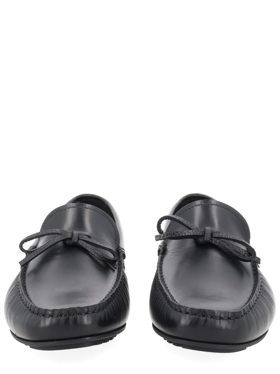 Boss Cowhide Leather Rounded Toe Loafers Zwart