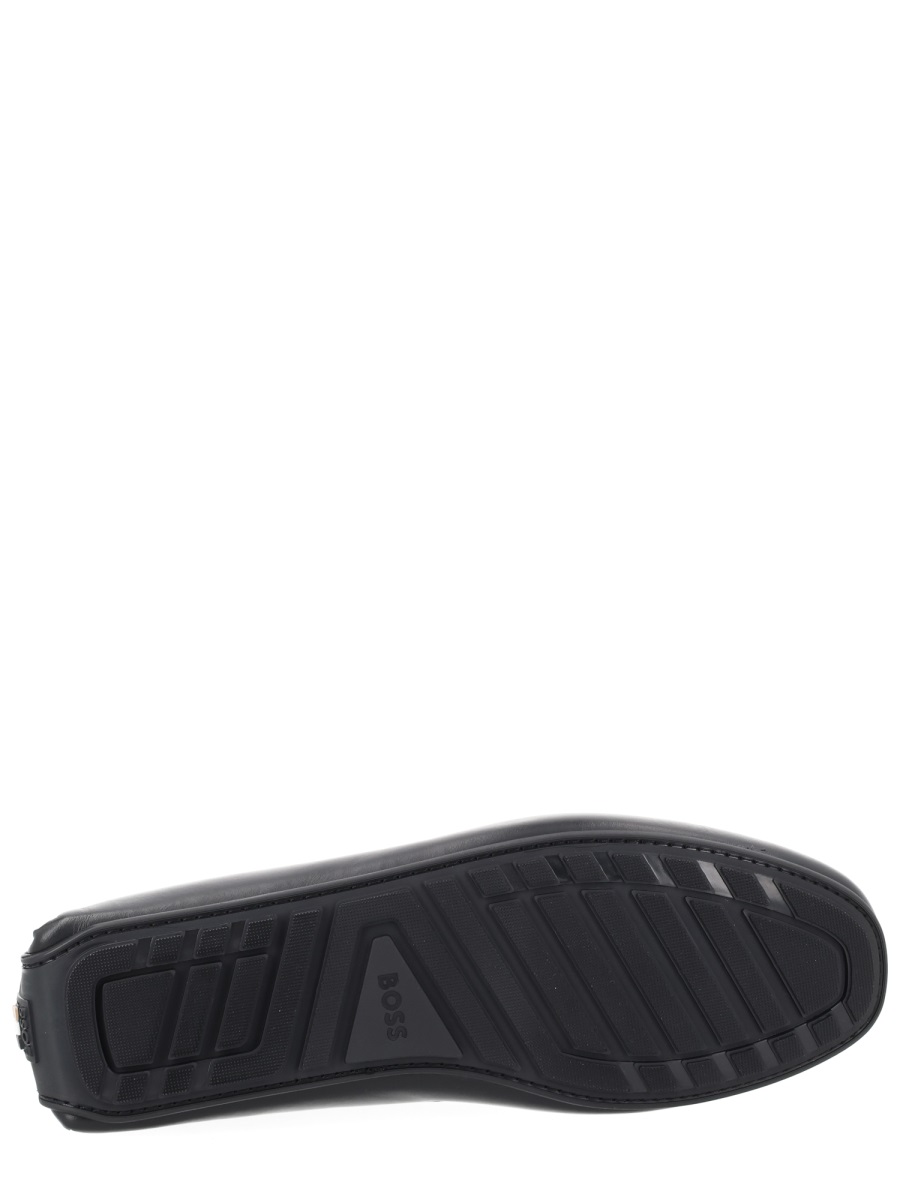Boss Cowhide Leather Rounded Toe Loafers Zwart