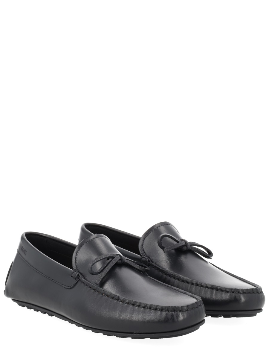 Boss Cowhide Leather Rounded Toe Loafers Zwart