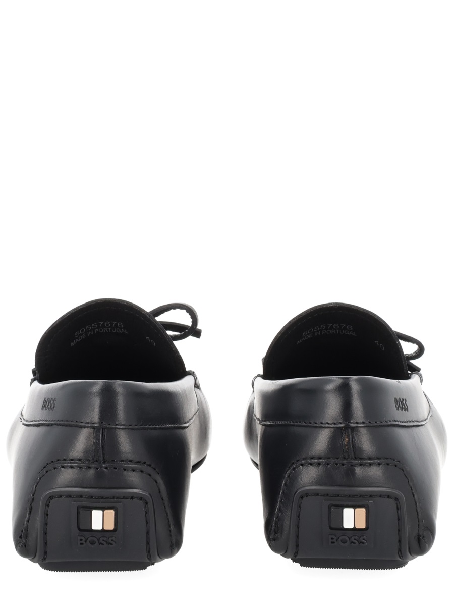 Boss Cowhide Leather Rounded Toe Loafers Zwart