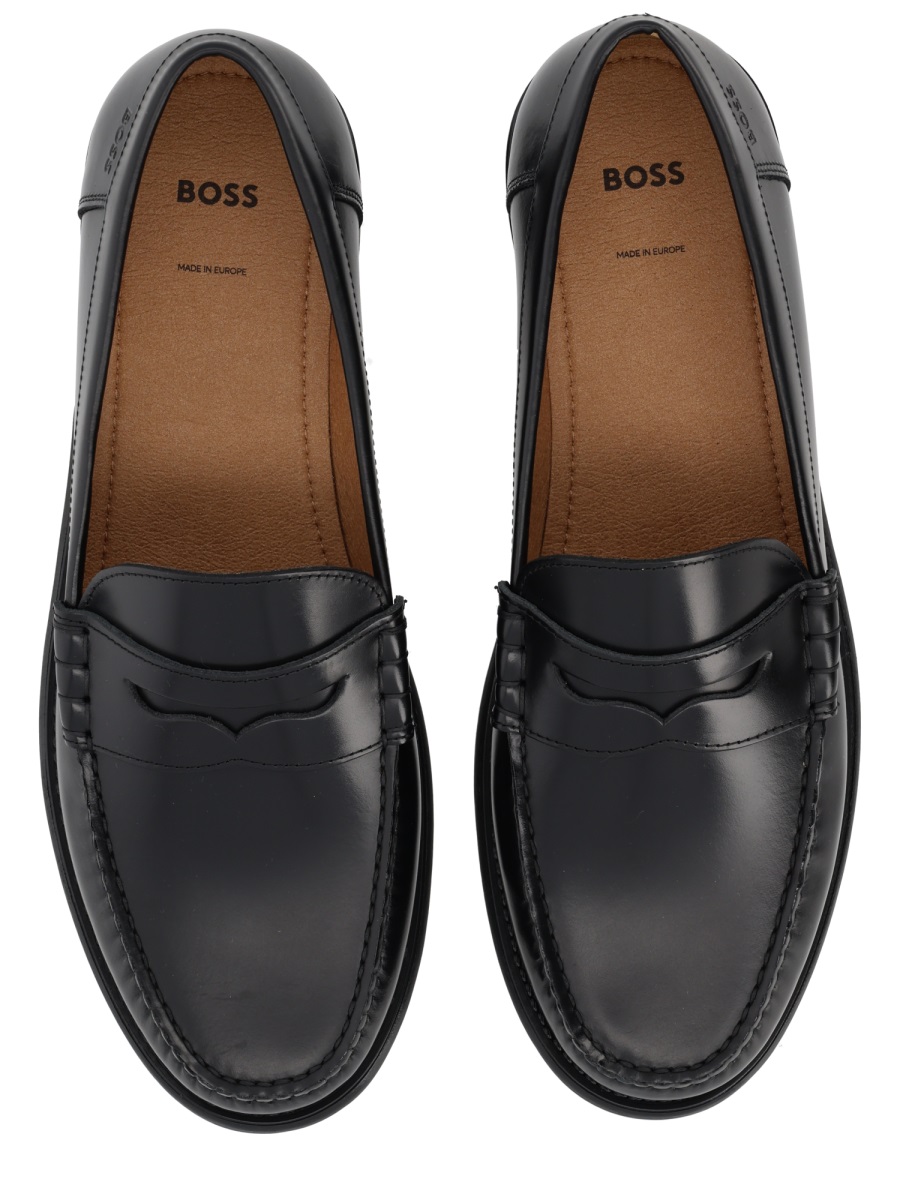 Boss Polished Cowhide Leather Penny Loafers Zwart