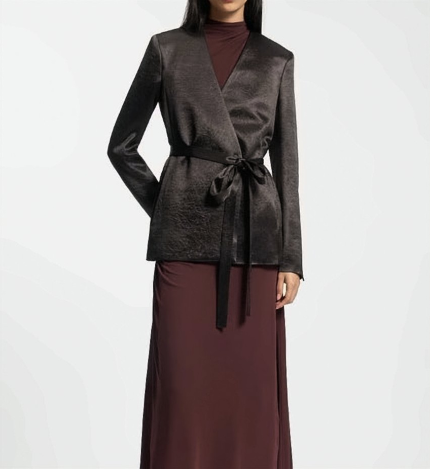 Boss Double-Breasted Brown Blazer with Tailored Fit and Belted Closure Bruin
