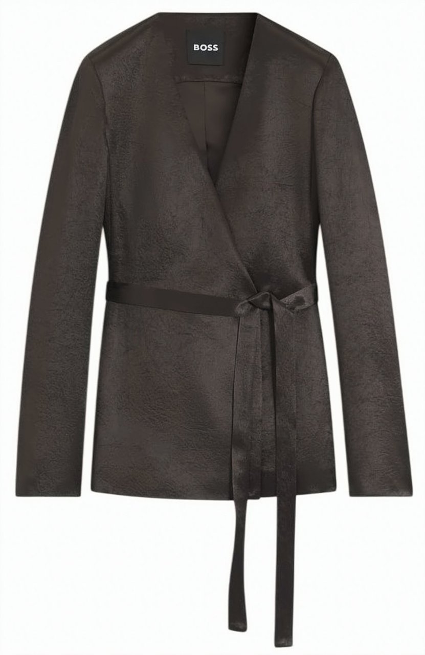 Boss Double-Breasted Brown Blazer with Tailored Fit and Belted Closure Bruin
