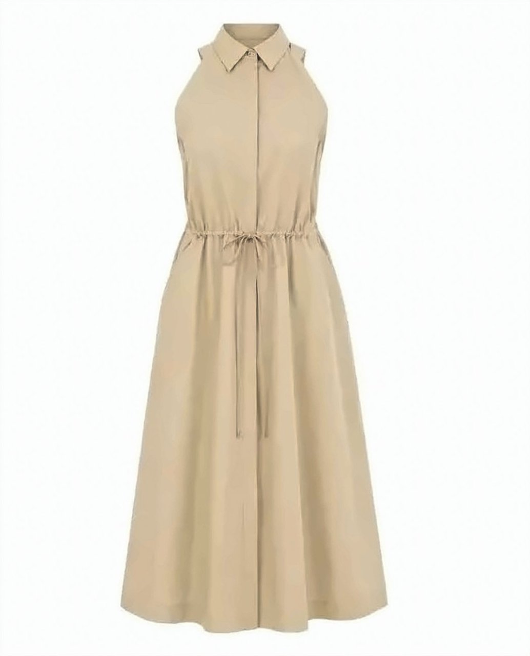 Boss Pointed Collar Midi Dress with Drawstring Waist Neutraal
