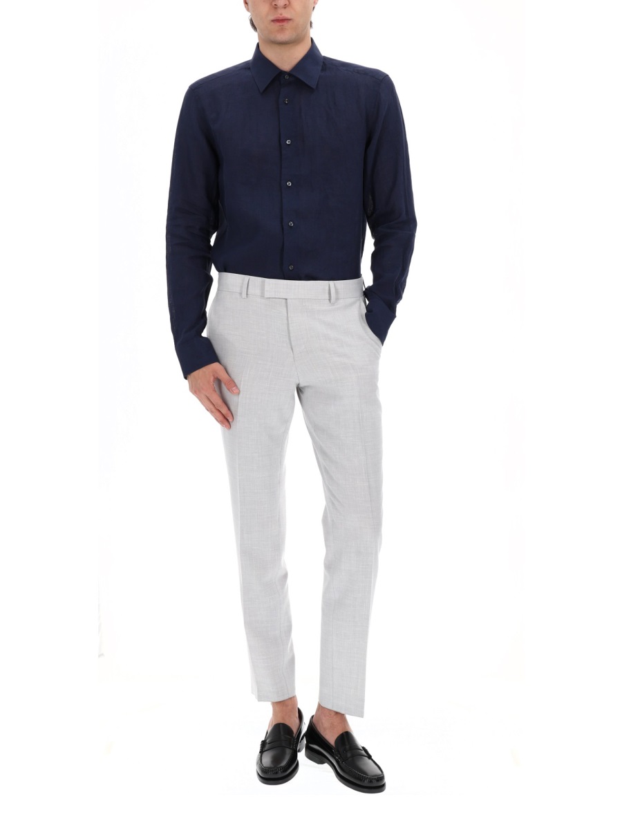 Boss L-Hays-Kentw-C Long-Sleeve Tailored Linen Shirt Zwart