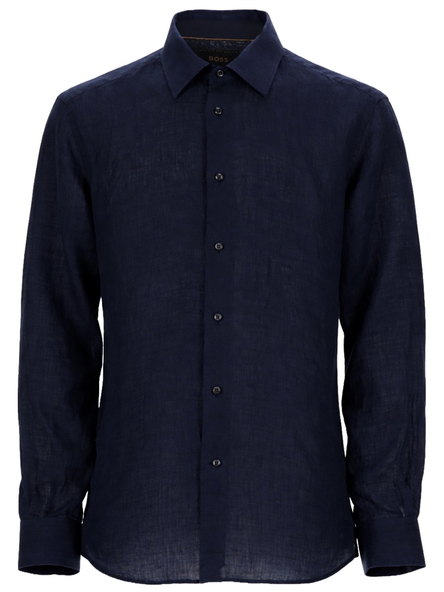 Boss L-Hays-Kentw-C Long-Sleeve Tailored Linen Shirt Zwart