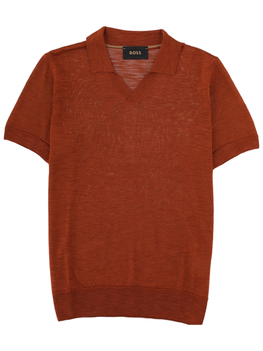 Boss L-Naden Fine Knit Silk Polo Shirt Rood