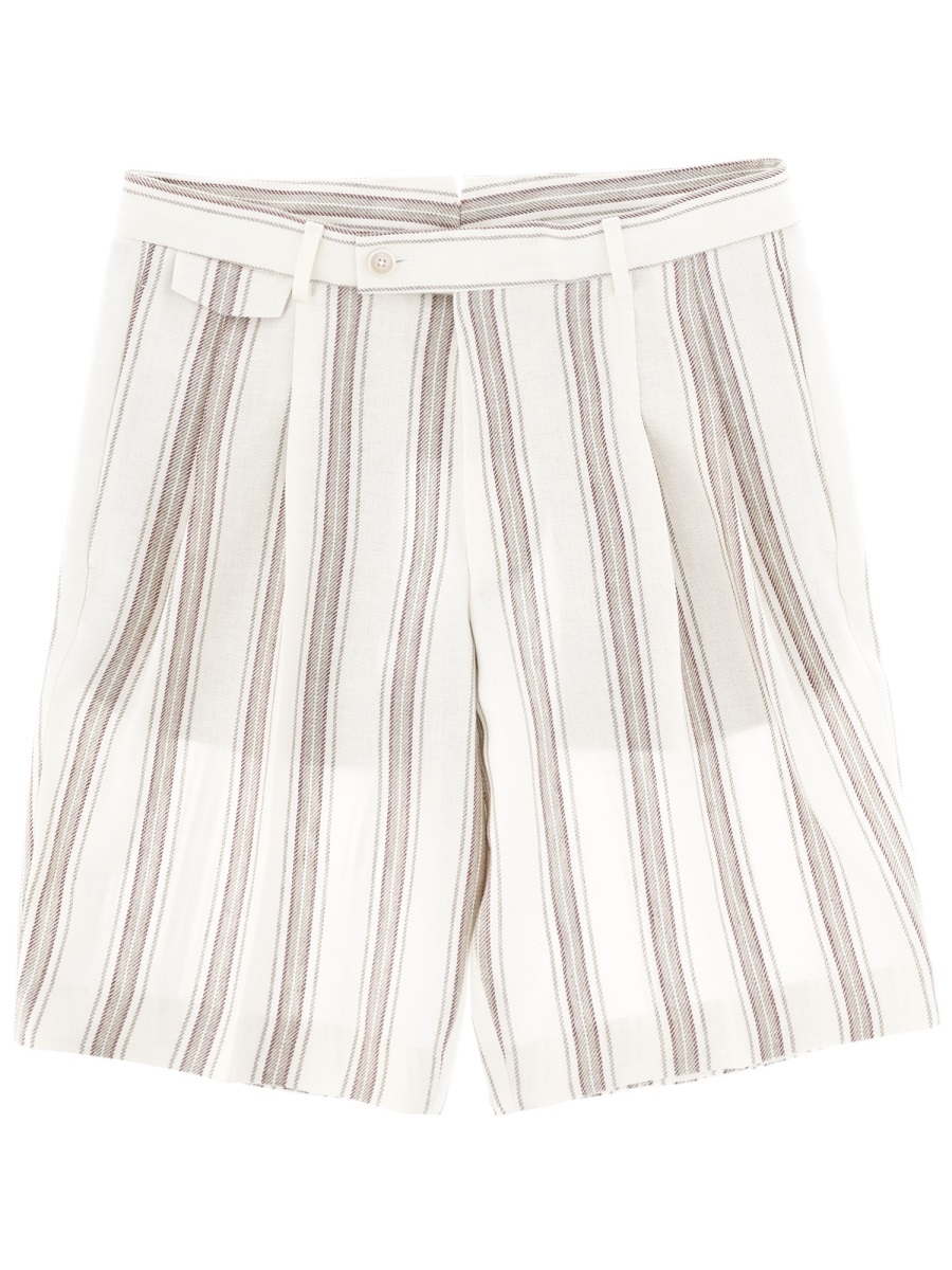 Boss Neutral Vertical Stripes Tailored Linen Shorts Wit