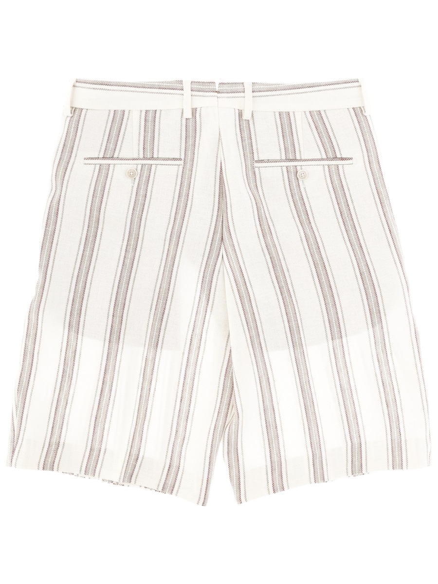 Boss Neutral Vertical Stripes Tailored Linen Shorts Wit
