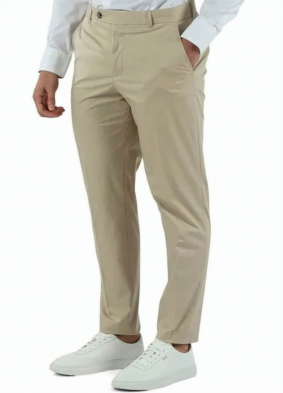 Boss Beige Concealed Slim Fit Trousers Neutraal