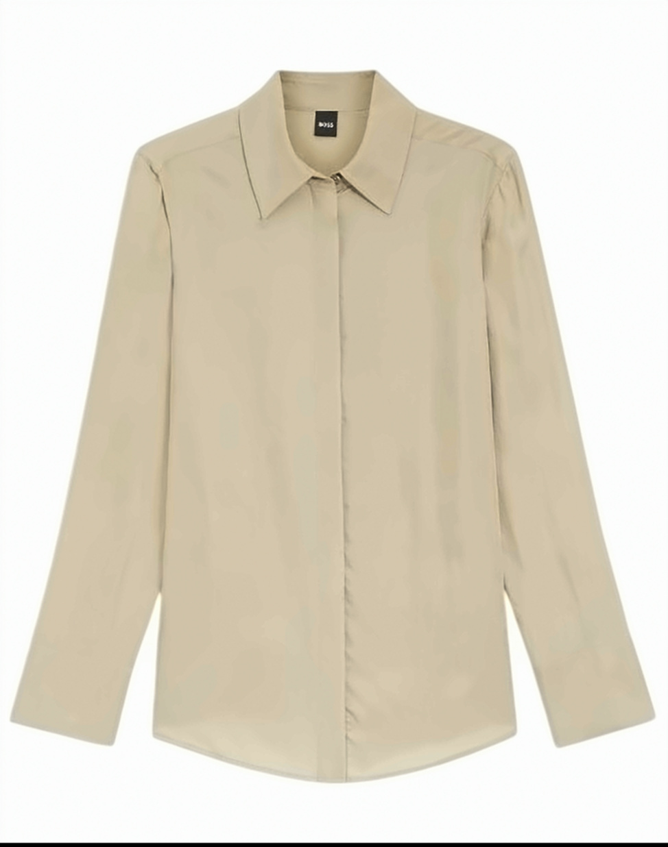Boss Beige Beruta2 Pointed Collar Hidden Shirt Neutraal